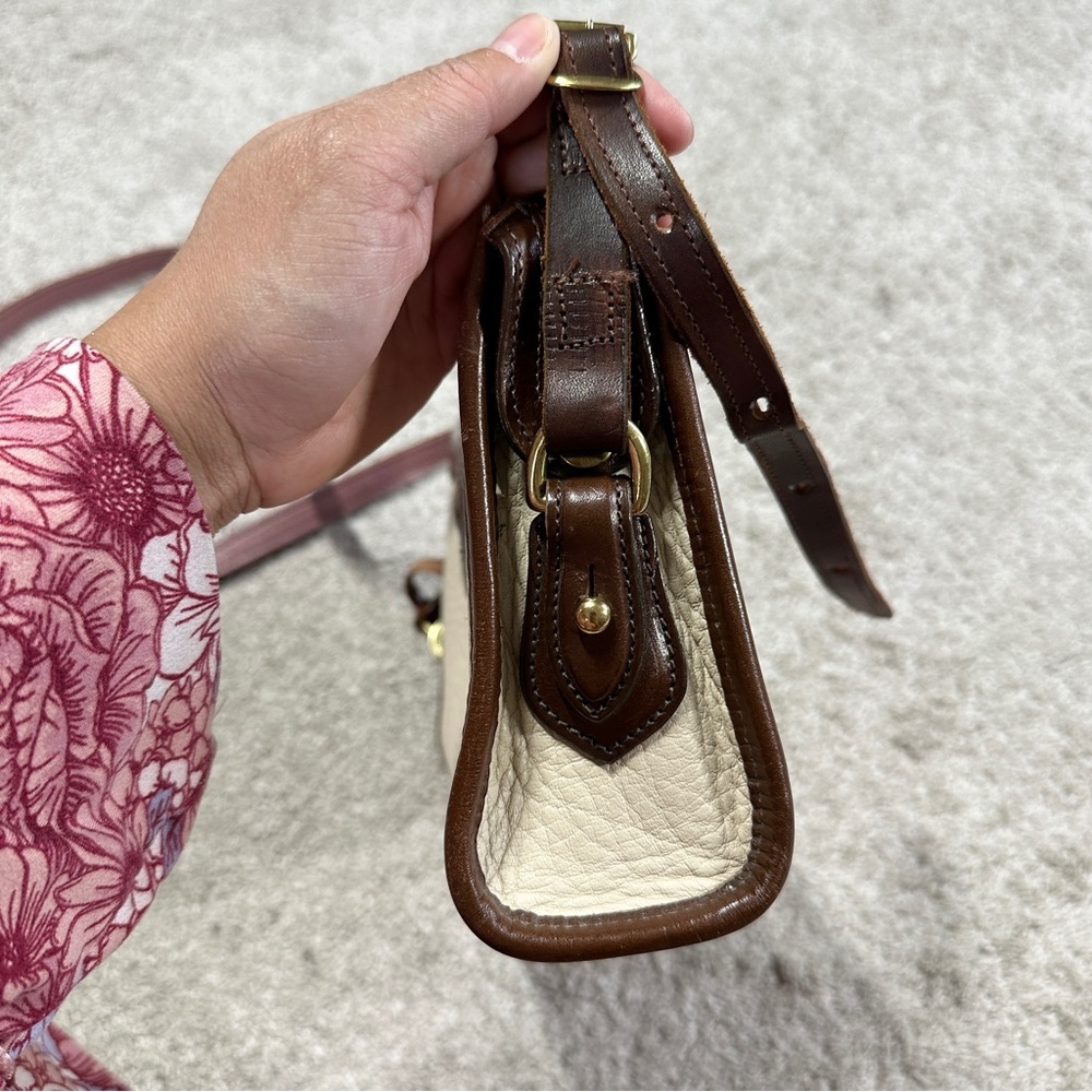 Dooney & Bourke Vintage Ivory Brown Leather Crossbody Bag Classic Zip Top - Picture 6 of 16